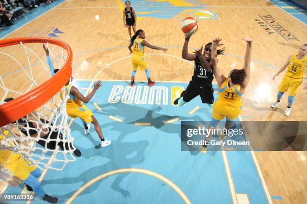 Tina Charles of the New York Liberty shoots the ball against the Chicago Sky on July 1, 2018 at Wintrust Arena in Chicago, Illinois. NOTE TO USER:...