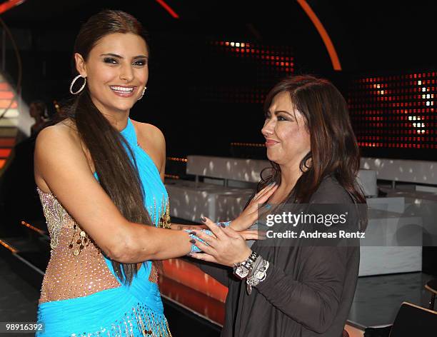 Actresses Sophia Thomalla and her mother Simone Thomalla attend the 'Let's Dance' TV show at Studios Adlershof on May 7, 2010 in Berlin, Germany.