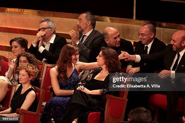 Micaela Ramazzotti, Stefania Sandrelli and Paolo Virzi attend the 'David Di Donatello' Italian Movie Awards on May 7, 2010 in Rome, Italy.