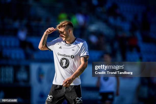 Nicklas Bendtner of Rosenborg during Sandefjord v Rosenborg at Komplett Arena on July 1, 2018 in Sandefjord, Norway.