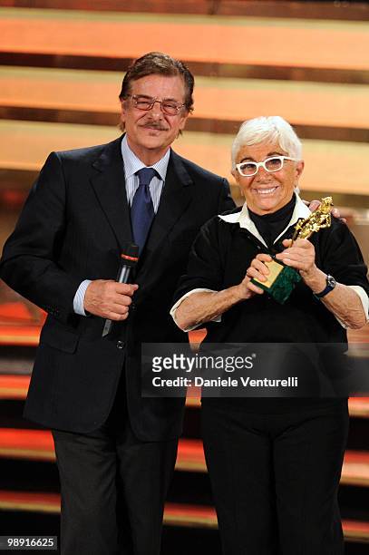 Giancarlo Giannini and Lina Wertmuller attend the 'David Di Donatello' movie awards at the Auditorium Conciliazione on May 7, 2010 in Rome, Italy.