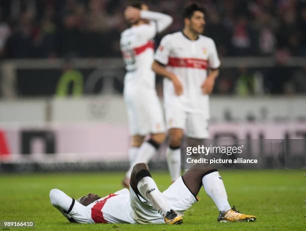 Stuttgart's Chadrac Akolo bemoans his lost chance after a penalty shot during the German Bundesliga soccer match between VfB Stuttgart and Bayern...