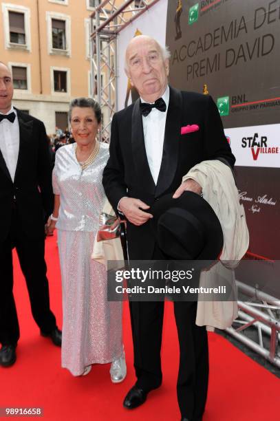 Director Giuliano Montaldo and his wife attend the 'David Di Donatello' movie awards at the Auditorium Conciliazione on May 7, 2010 in Rome, Italy.