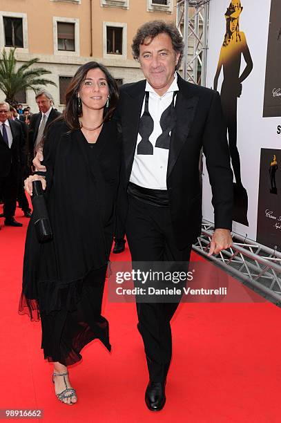 Luca Barbareschi and his wife attend the 'David Di Donatello' movie awards at the Auditorium Conciliazione on May 7, 2010 in Rome, Italy.