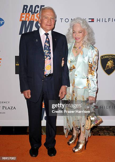 Astronaut Buzz Aldrin and wife Lois Aldrin arrive at the 17th Annual Race to Erase MS event co-chaired by Nancy Davis and Tommy Hilfiger at the Hyatt...