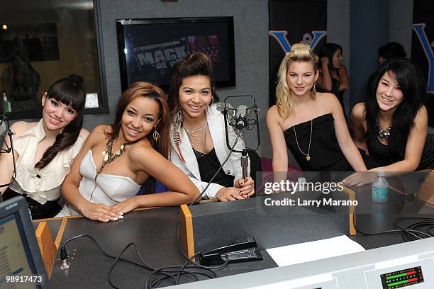 Marisol Esparza, Tinashe Kachingwe, Hayley Kiyoko, Allie Gonino and Lauren Hudson of the Stunners perform at Y 100 radio station on May 7, 2010 in...