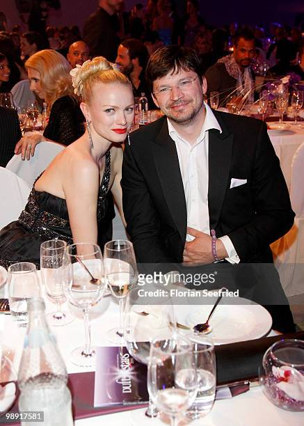Model Franziska Knuppe and husband Christian Moestl attend the 'Duftstars 2010' at the Station on May 7, 2010 in Berlin, Germany.