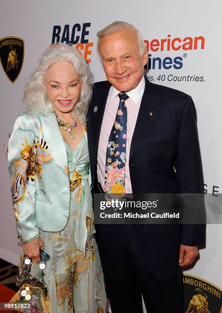 Astronaut Buzz Aldrin and wife Lois Aldrin arrive at the 17th Annual Race to Erase MS event co-chaired by Nancy Davis and Tommy Hilfiger at the Hyatt...