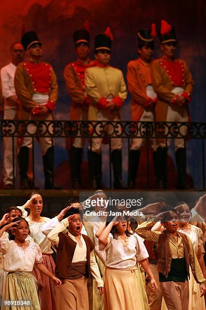 Children choir Schola Cantorum in action during a previous test of the Opera 'Carmen' of Georges Bizet at the Esperanza Iris City Theater on May 7,...