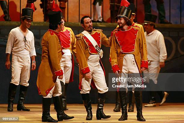 Baritone Roberto Aznar in action during a previous test of the Opera 'Carmen' of Georges Bizet at the Esperanza Iris City Theater on May 7, 2010 in...