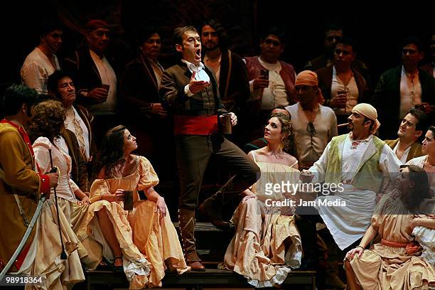 Bass Ruben Amoretti in action during a previous test of the Opera 'Carmen' of Georges Bizet at the Esperanza Iris City Theater on May 7, 2010 in...