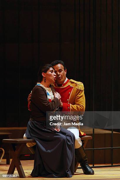 Soprano Enivia Mendoza and thenor Fernado de la Mora in action during a previous test of the Opera 'Carmen' of Georges Bizet at the Esperanza Iris...