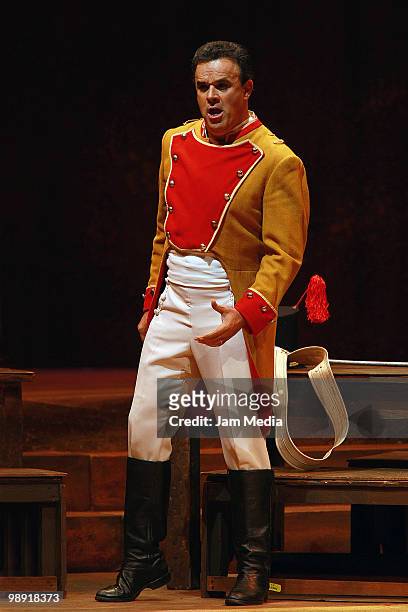 Tenor Fernando de la Mora in action during a previous test of the Opera 'Carmen' of Georges Bizet at the Esperanza Iris City Theater on May 7, 2010...