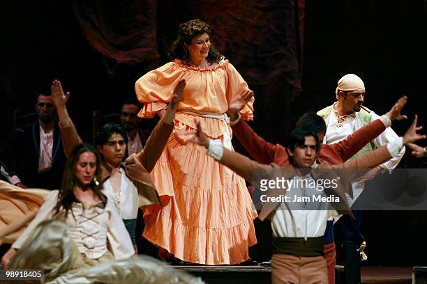 Mezzo Soprano Veronica Simeoni in action during a previous test of the Opera 'Carmen' of Georges Bizet at the Esperanza Iris City Theater on May 7,...