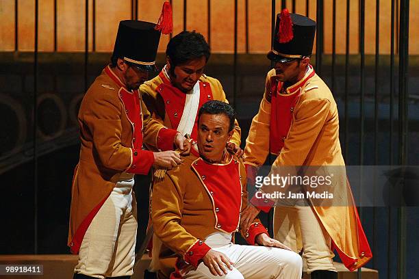 Tenor Fernando de la Mora and actors in action during a previous test of the Opera 'Carmen' of Georges Bizet at the Esperanza Iris City Theater on...