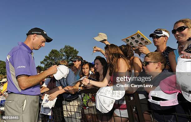 Jim Furyk signs autographs after the second round of THE PLAYERS Championship on THE PLAYERS Stadium Course at TPC Sawgrass on May 7, 2010 in Ponte...