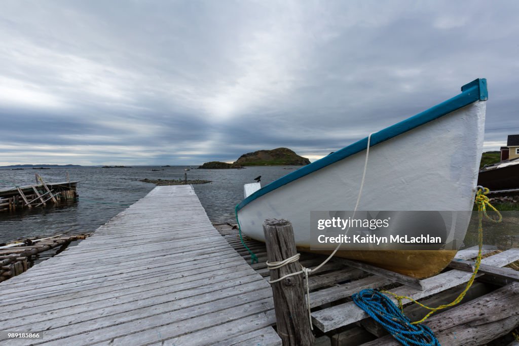 Moored boat on cloudy day, Twillingate, Newfoundland, Canada