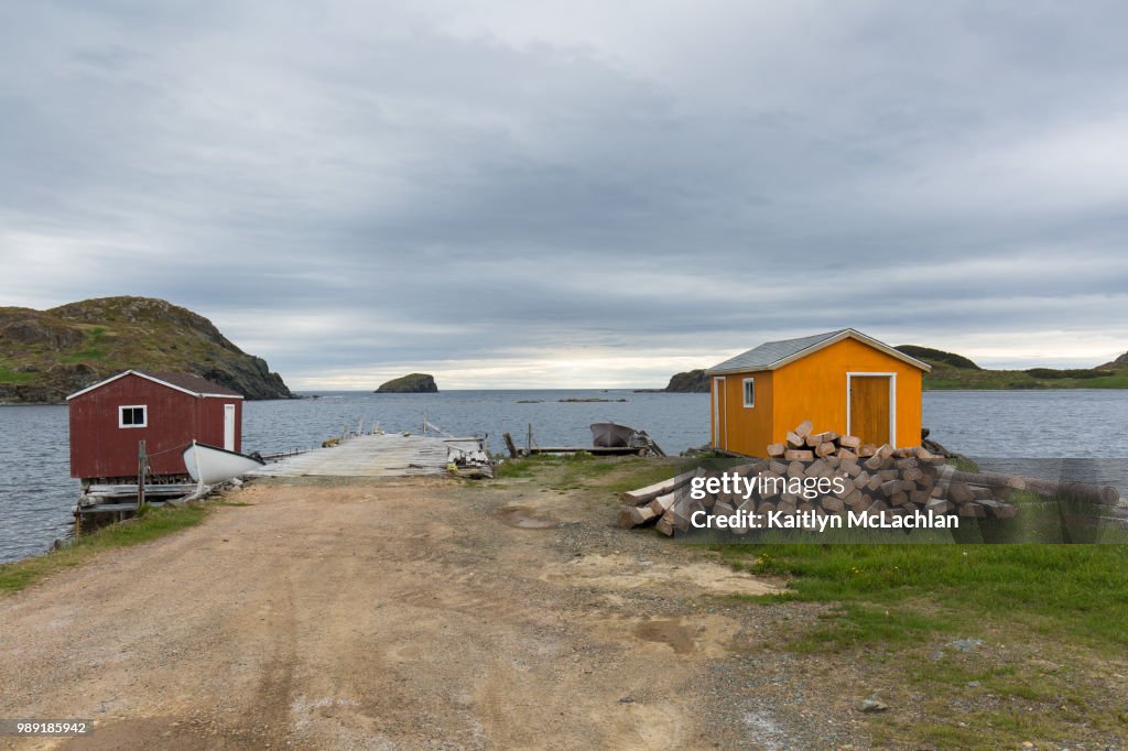 Small fishing huts by the ocean, Newfoundland, Canada.