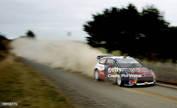 Dani Sordo and co-driver Marc Marti of Spain drive their Citroen C4 WRC during stage 10 of the WRC Rally of New Zealand at Glen Murray on May 8, 2010...
