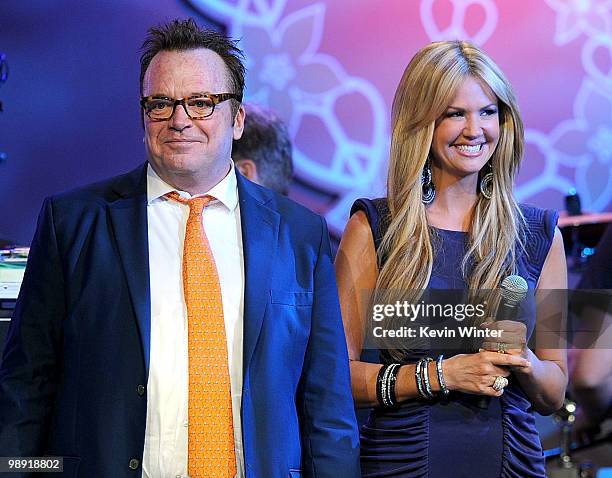 Actor Tom Arnold and TV personality Nancy O'Dell onstage during the 17th Annual Race to Erase MS event co-chaired by Nancy Davis and Tommy Hilfiger...