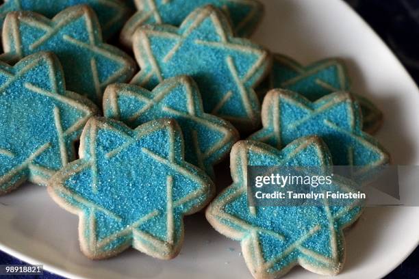 chanukah hanukkah cookies - chanoeka stockfoto's en -beelden