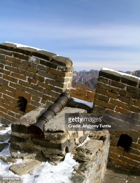canon on great wall mutianyu - mutianyu stock pictures, royalty-free photos & images