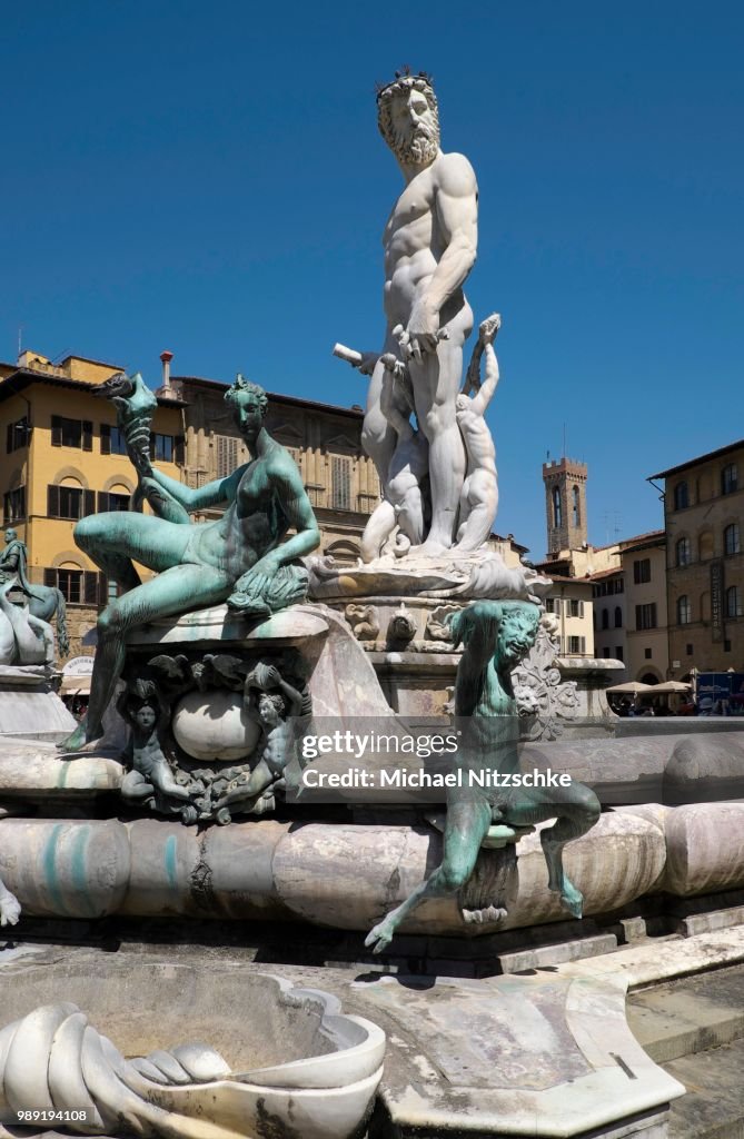 Neptune Fountain or Fontana del Nettuno on Piazza della Signoria, Florence, Tuscany, Italy