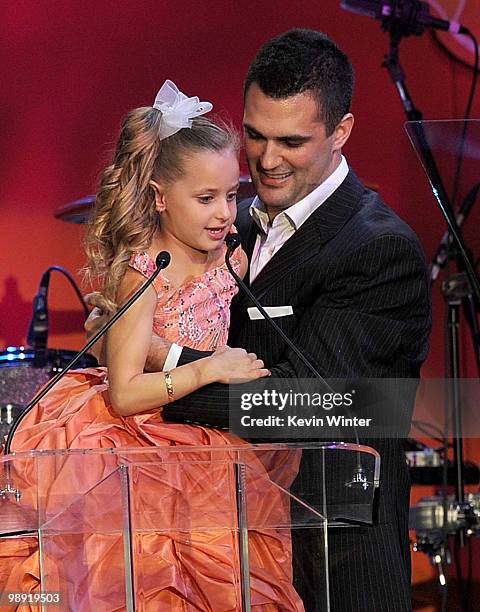 Isabella Davis and Alexander Davis onstage during the 17th Annual Race to Erase MS event co-chaired by Nancy Davis and Tommy Hilfiger at the Hyatt...