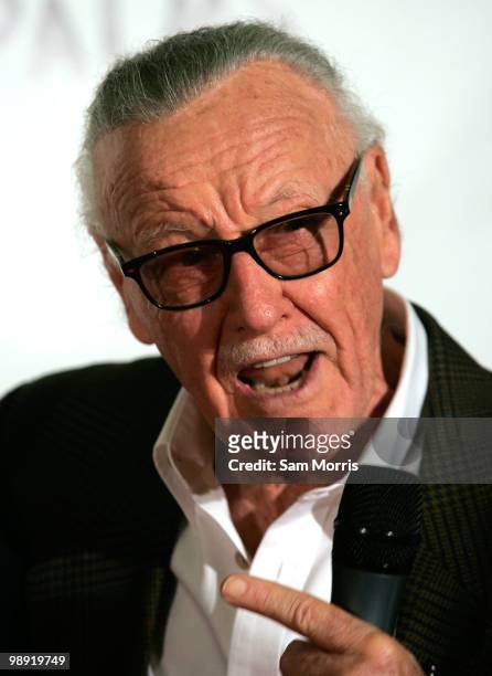 Comic book legend Stan Lee speaks before the unveiling of his celebrity star at the Brenden Theatres inside the Palms Casino Resort May 7, 2010 in...