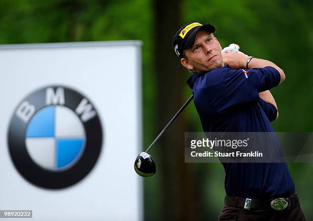 Marcel Siem of Germany plays his tee shot on the eighth hole during the third round of the BMW Italian Open at Royal Park I Roveri on May 8, 2010 in...