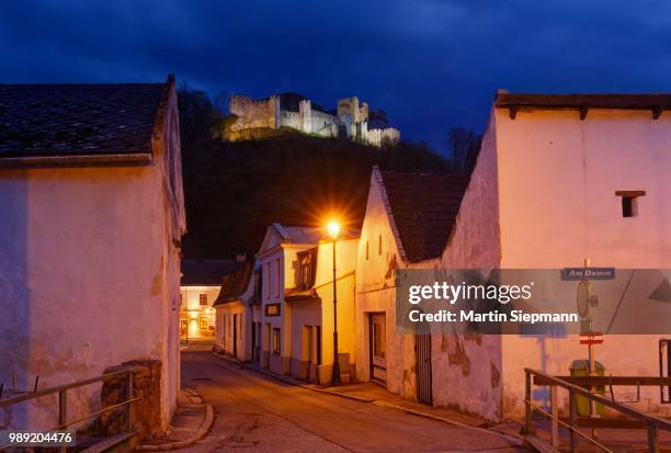 kirchengasse with view towards castle, kirchschlag, bucklige welt, industrial quarter, lower austria, austria - welt stock pictures, royalty-free photos & images