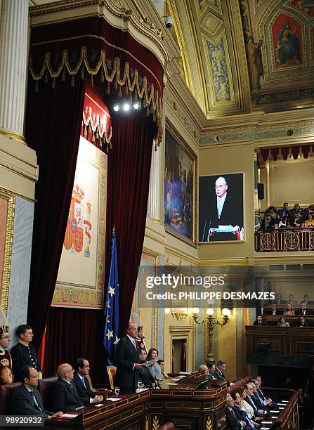 Spain's King Juan Carlos speaks in parliament in Madrid on April 16, 2008 during the opening of the new legislature following general elections in...