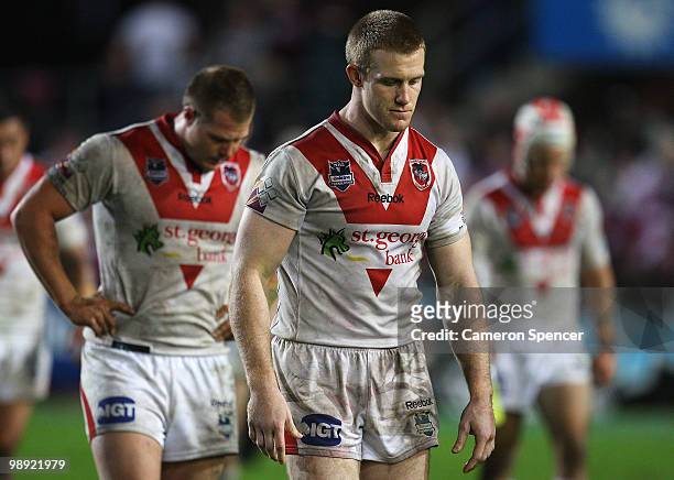 Ben Creagh of the Dragons looks dejected after losing the round nine NRL match between the Manly Sea Eagles and the St George Illawarra Dragons at...
