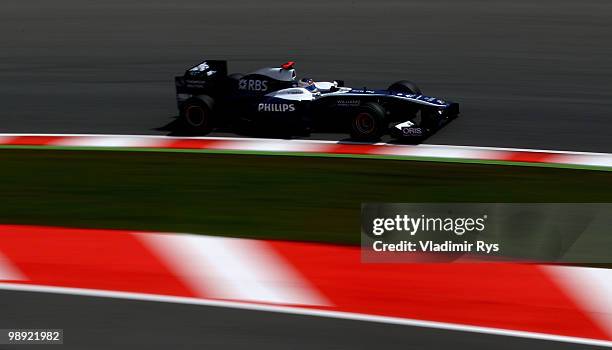 Rubens Barrichello of Brazil and Williams drives during the final practice session prior to qualifying for the Spanish Formula One Grand Prix at the...