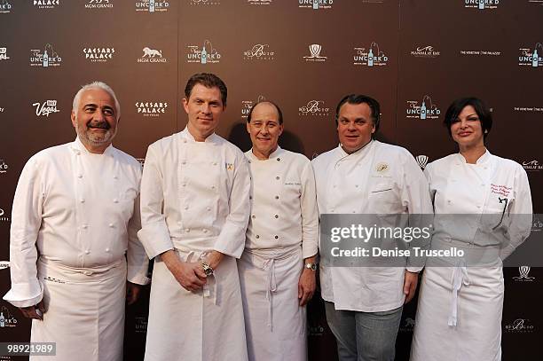 Chefs Guy Savoy, Bobby Flay, Bradley Ogden, Francois Payard and Carla Pellegrino arrive at Vegas Uncorked premiere grand tasting event at Caesars...