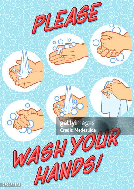 hand washing sign vector - hand washing cartoon stock illustrations