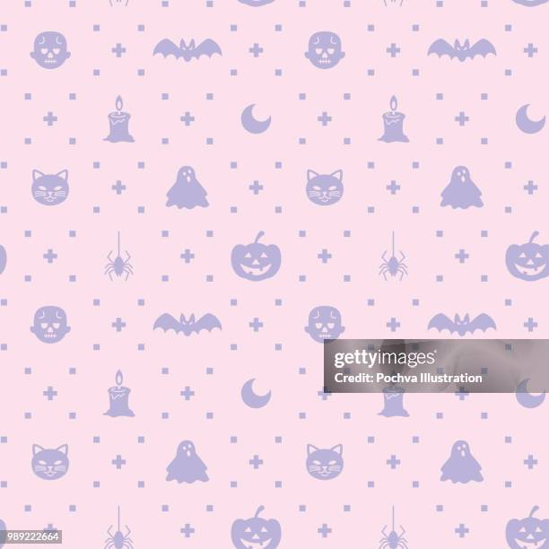 halloween themed silhouette icon seamless pattern - ghost stock illustrations