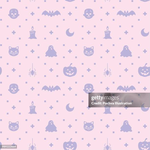 halloween themed silhouette icon seamless pattern - cute halloween stock illustrations