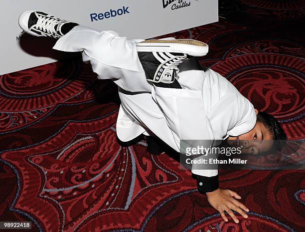 Dancer Bailey "Bailrok" Munoz of Future Funk arrives at the Tabu Ultra Lounge at the MGM Grand Hotel/Casino for the opening night of the JabbaWockeez...