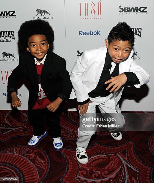 Dancers Miles "Baby Boogaloo" Brown and Bailey "Bailrok" Munoz of Future Funk arrive at the Tabu Ultra Lounge at the MGM Grand Hotel/Casino for the...