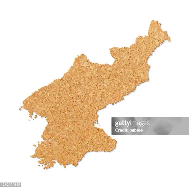 korea north map in cork board texture on white background - white timber texture stock illustrations
