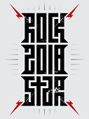Rockstar 2018 - music poster with red lightnings and stars. Rock Star - t-shirt design. T-shirt apparels cool print.