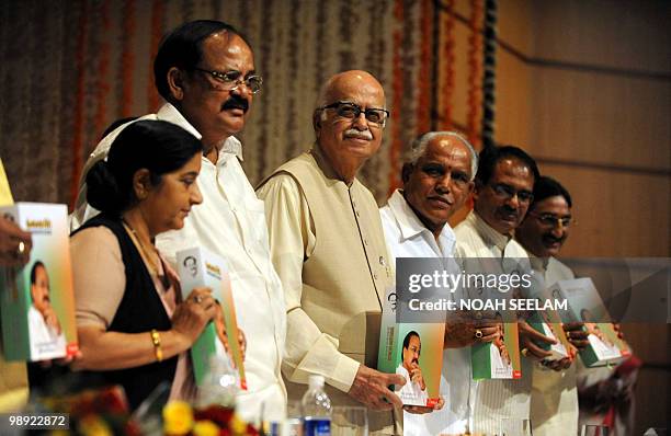 Opposition Bharatiya Janata Party senior leaders Member of Parliament Sushma Swaraj, Venkaiah Naidu, L.K. Advani, Karnataka Chief Minister B.S....