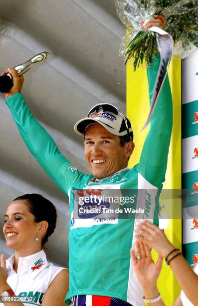 Tour De France 2004 Mc Ewen Robbie Celebration Joie Vreugde, Green Jersey Maillot Vert Groen Trui, Podiumstage Etape Rit 3 : Waterloo -...