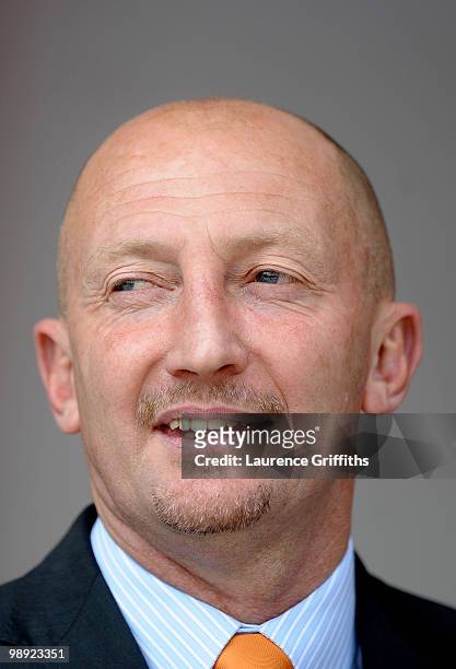 Ian Holloway of Blackpool looks on during the Coca-Cola Championship Playoff Semi Final 1st Leg match at Bloomfield Road on May 8, 2010 in Blackpool,...