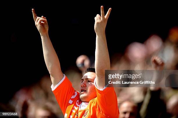 Blackpool Fan makes his feelings known to the travelling fans during the Coca-Cola Championship Playoff Semi Final 1st Leg match at Bloomfield Road...