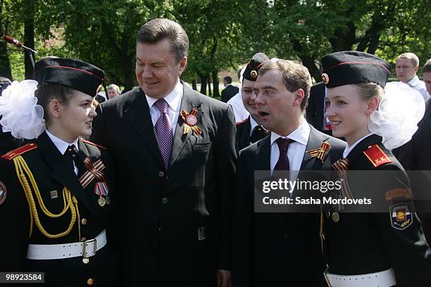 Russian President Dmitry Medvedev attends a ceremony at the Tomb Of The Unknown Soldier to commemorate the 65th anniversary of VE Day, on May 8, 2010...