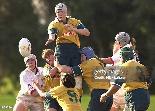 Ianthe Astley-Boden of Australia A passes the ball from the lineout during the womens rugby match between England and Australia A at Waratah Park,...