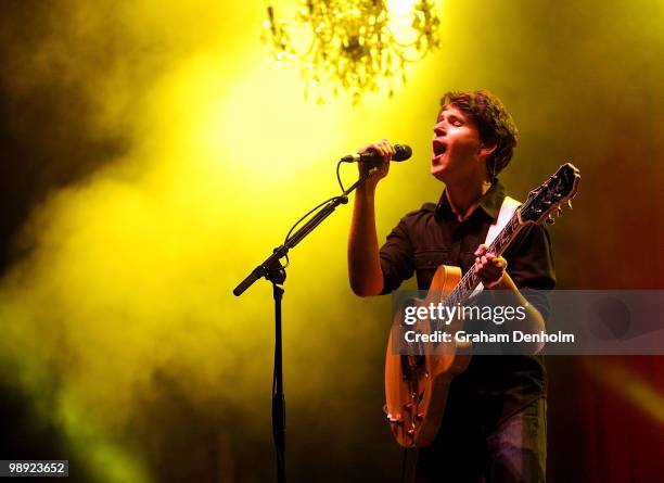 Ezra Koenig of the band Vampire Weekend performs on stage during Groovin The Moo Festival 2010 at the Maitland Showground on May 8, 2010 in Maitland,...