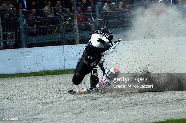 Jakub Smrz of Czech Republic and Team PATA B&G Racing crashes out during the Superpole of the Superbike World Championship round five on May 8, 2010...